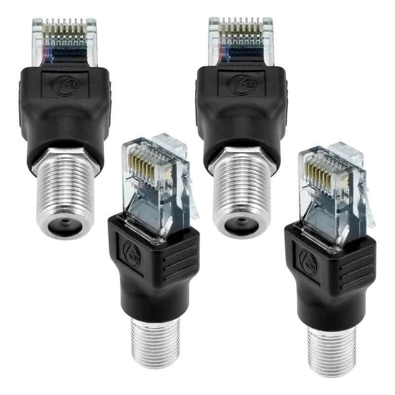 ZDRU 4PCS F-Type Female to RJ45 Male Coaxial Converter Ethernet Adapter, Coax Straight Connector for Cable Line Tester Monitor Digital Signal Compatible, Black - Image 1